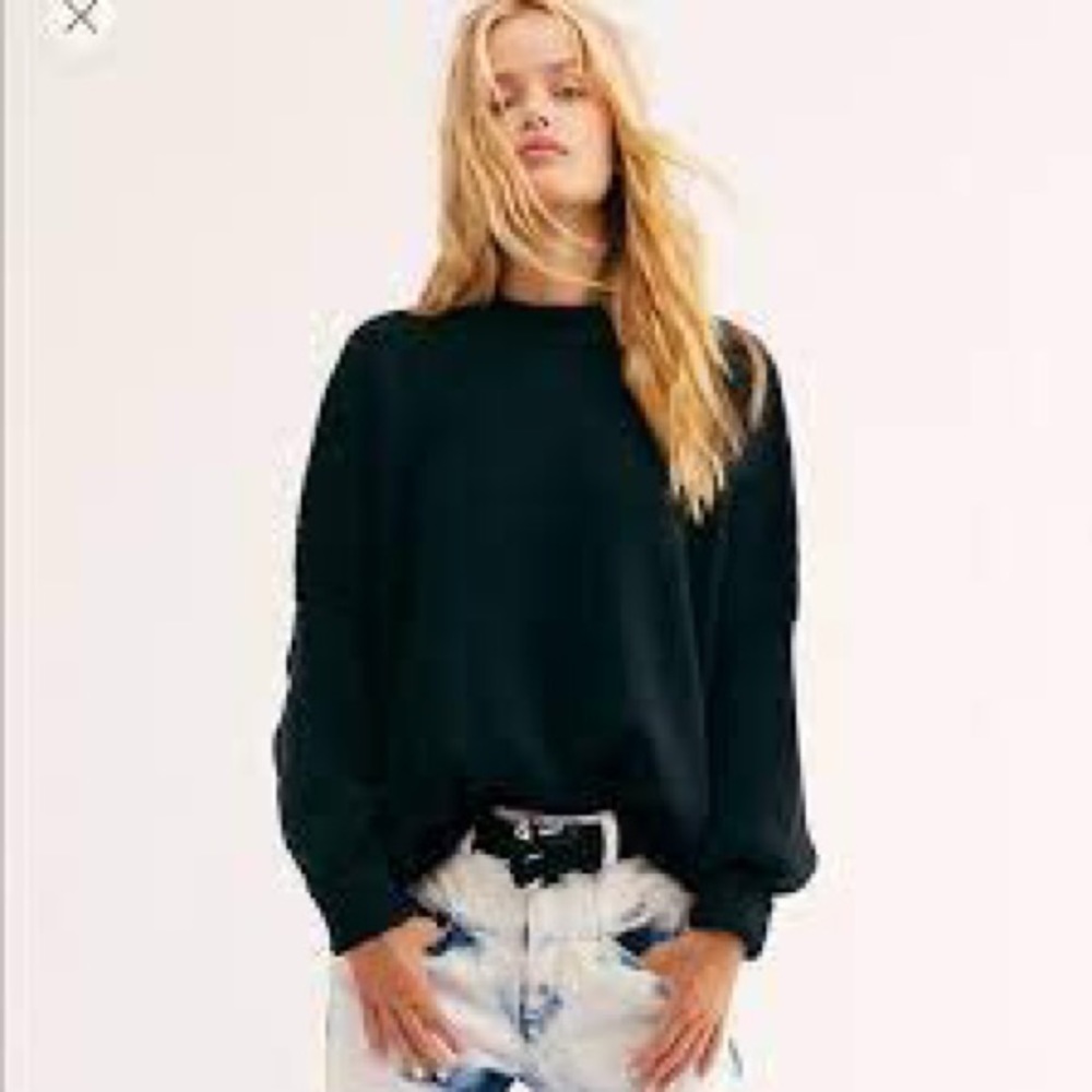 Free People Black Oversized Crewneck Sweater